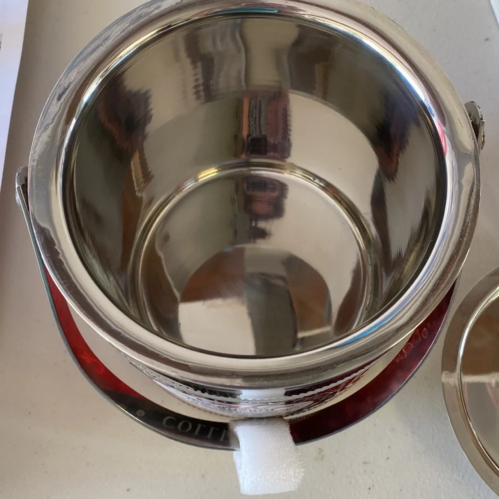 Ice Bucket Stainless Steel Polished Braided & Hammered Design,Red & Silver; NWT - Picture 3 of 4
